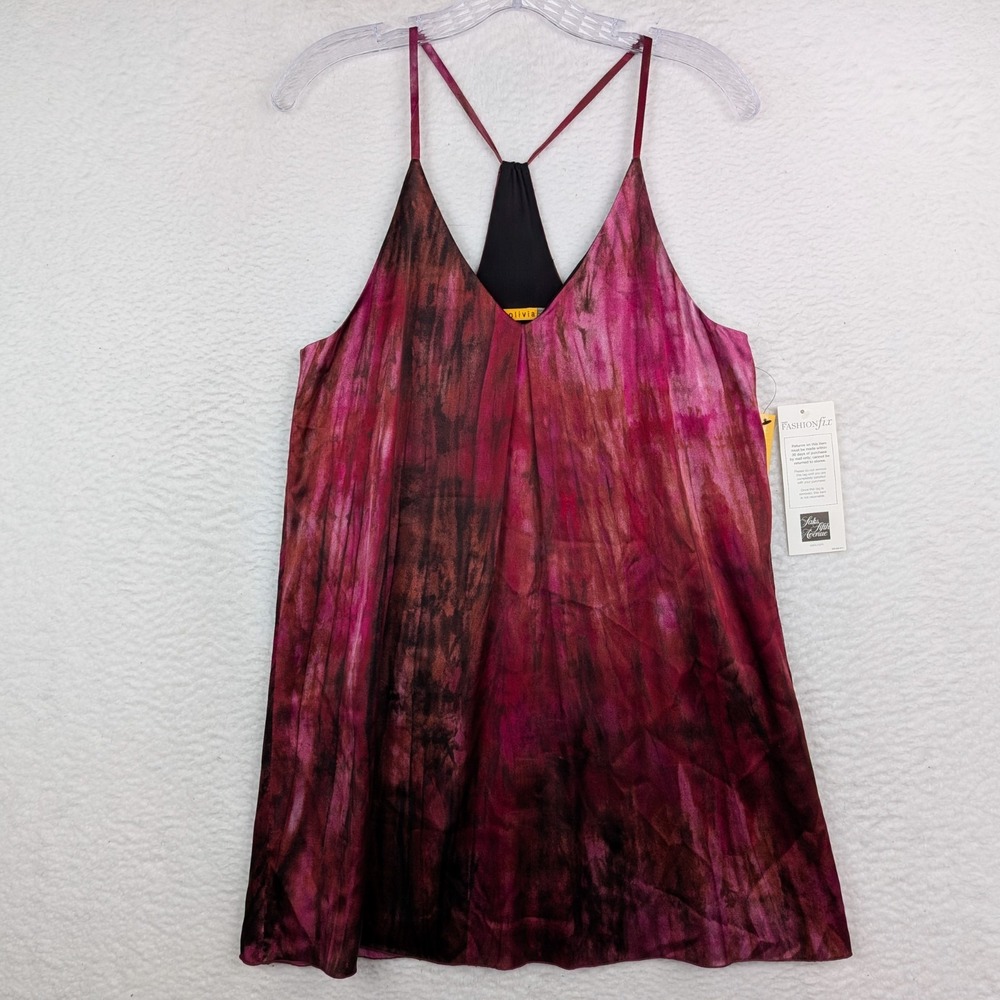 NWT Alice + Olivia Fierra Y-Back Tank Dress Size Small Silk Mini Slip Pink Multi